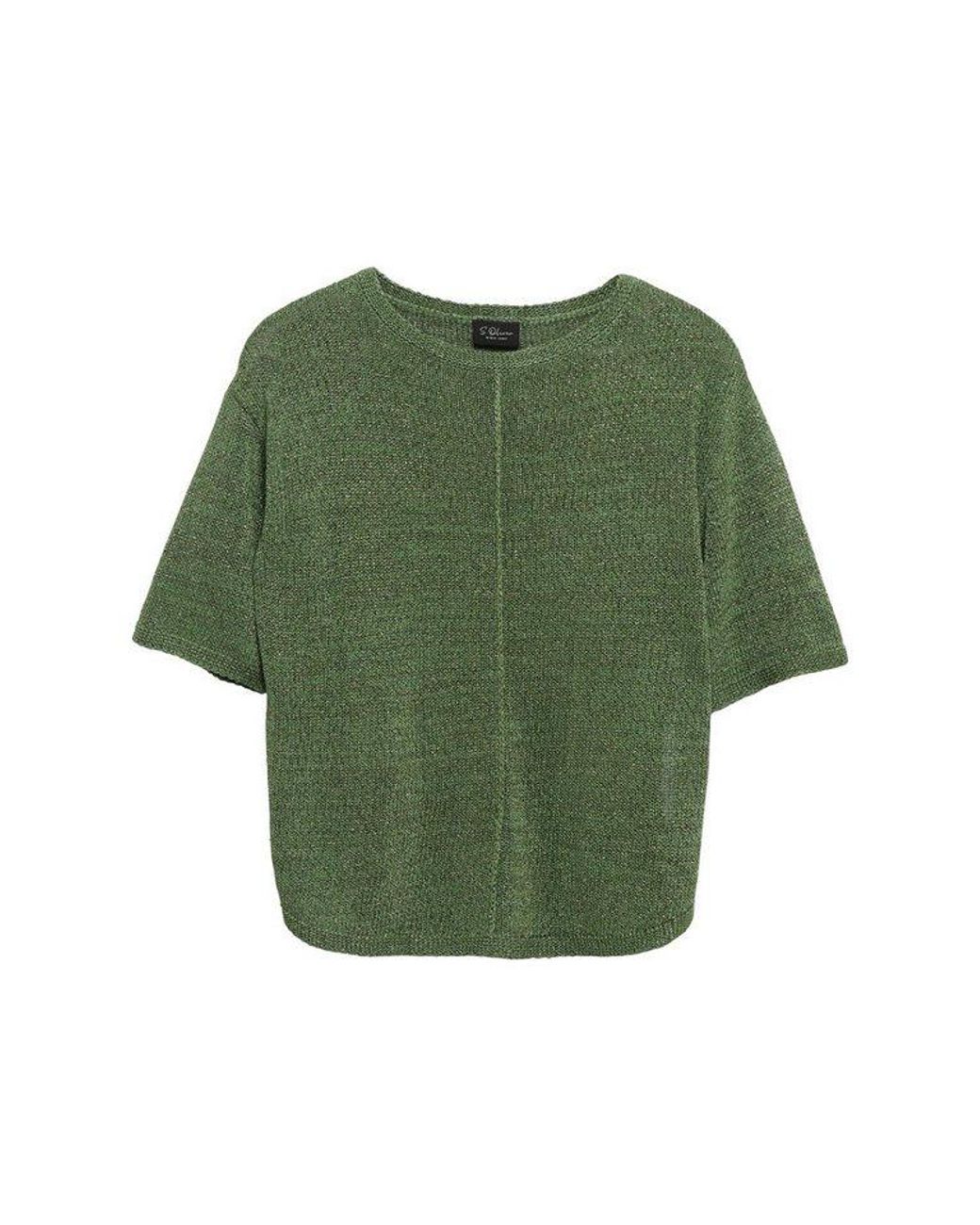 S.oliver Green Kurzarmpullover Strickpullover Kurzarm-Strickpullover Mit Glitzergarn