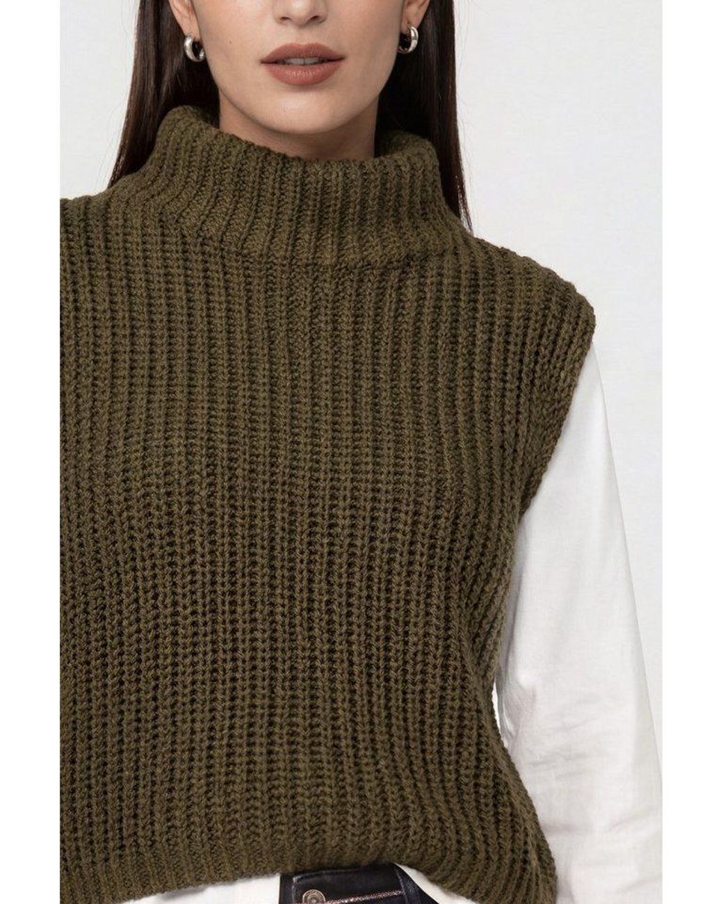 Monari Green Pullunder Pullunder Basic Chenille Regular Fit Mit Stehkragen