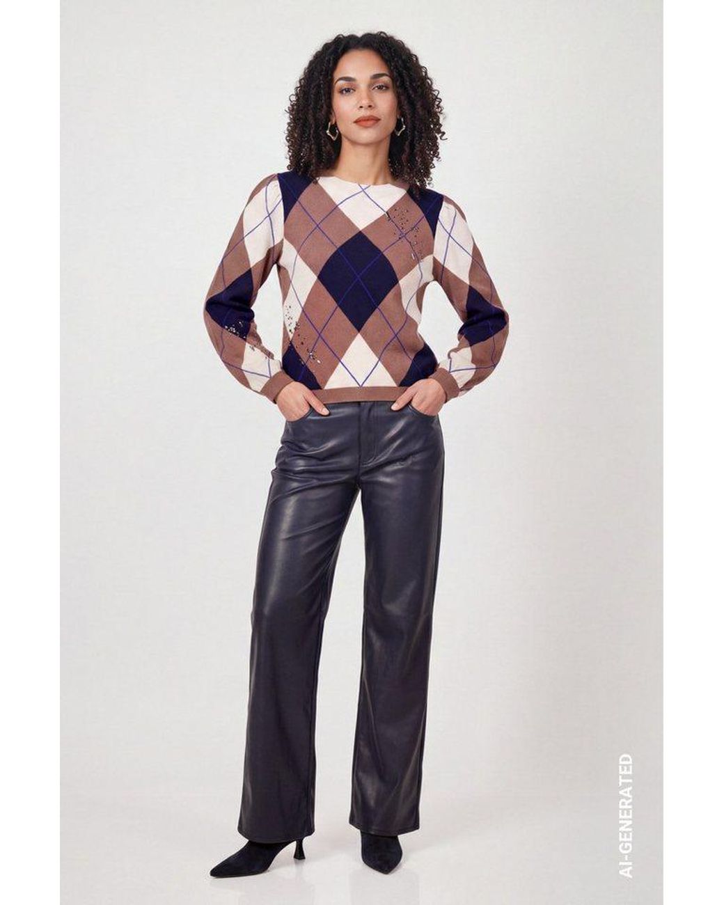 Monari Brown Strickpullover Regular Fit Mit Rautenmuster
