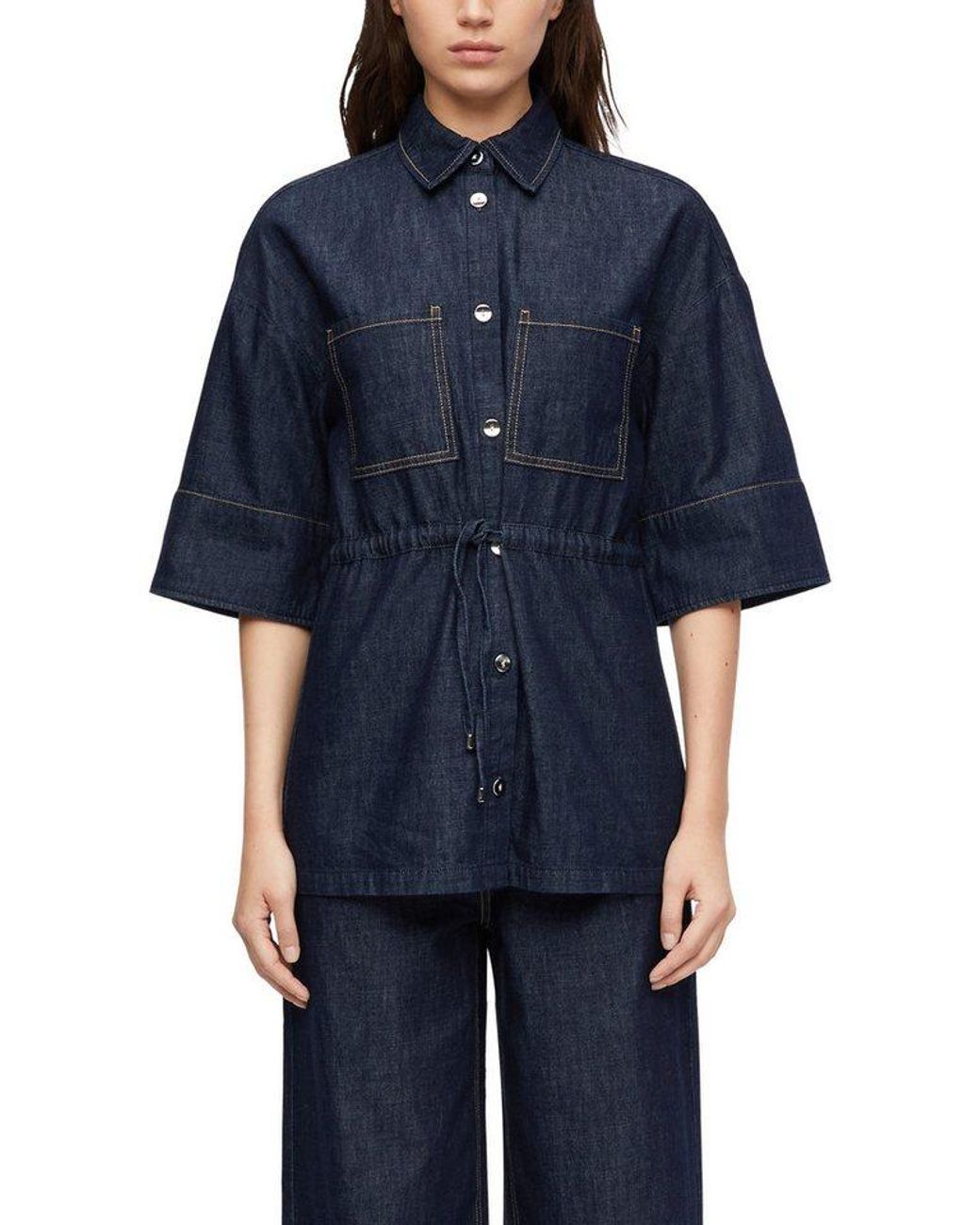 Comma, Blue Jeansbluse Mit Bindegürtel