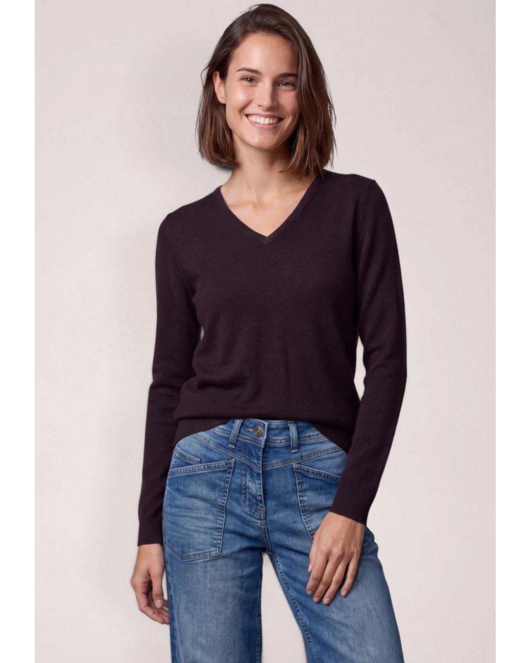 Cecil Blue Strickpullover Mit V-Ausschnitt