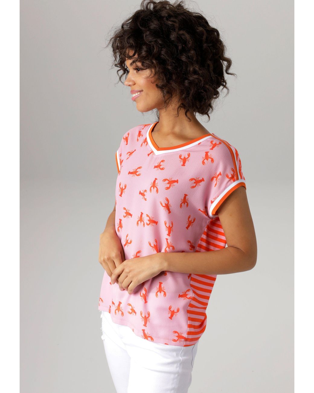 oder Aniston Pink mit Lyst | Dessin graphischem in T-Shirt Hummern CASUAL DE kleinen