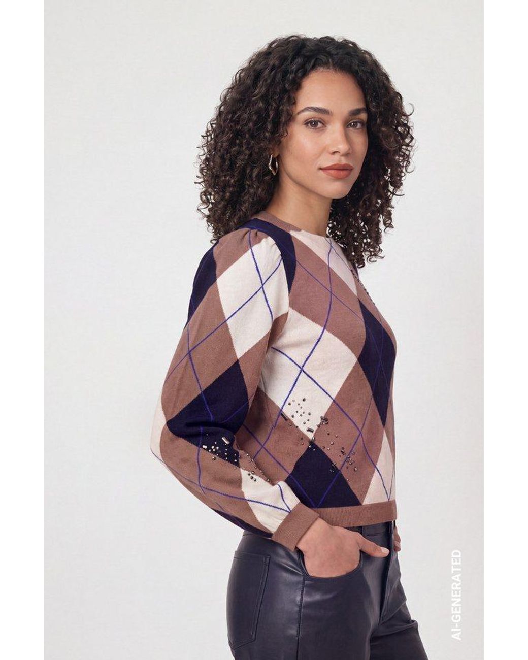 Monari Brown Strickpullover Regular Fit Mit Rautenmuster