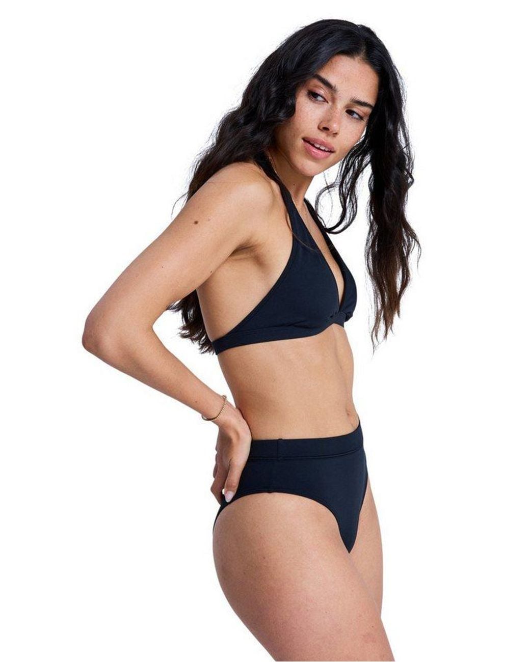 Roxy Blue Bikini-Hose Solid Essentials Moderate High Leg