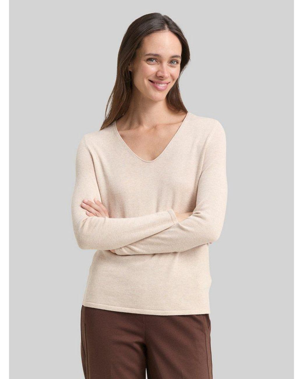 Tom Tailor Natural Strickpullover Pullover & Strickjacken Strickpullover Mit V-Ausschnitt
