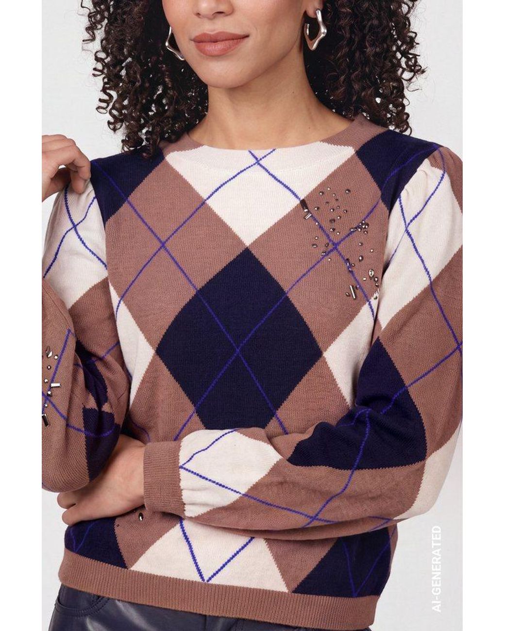 Monari Brown Strickpullover Regular Fit Mit Rautenmuster