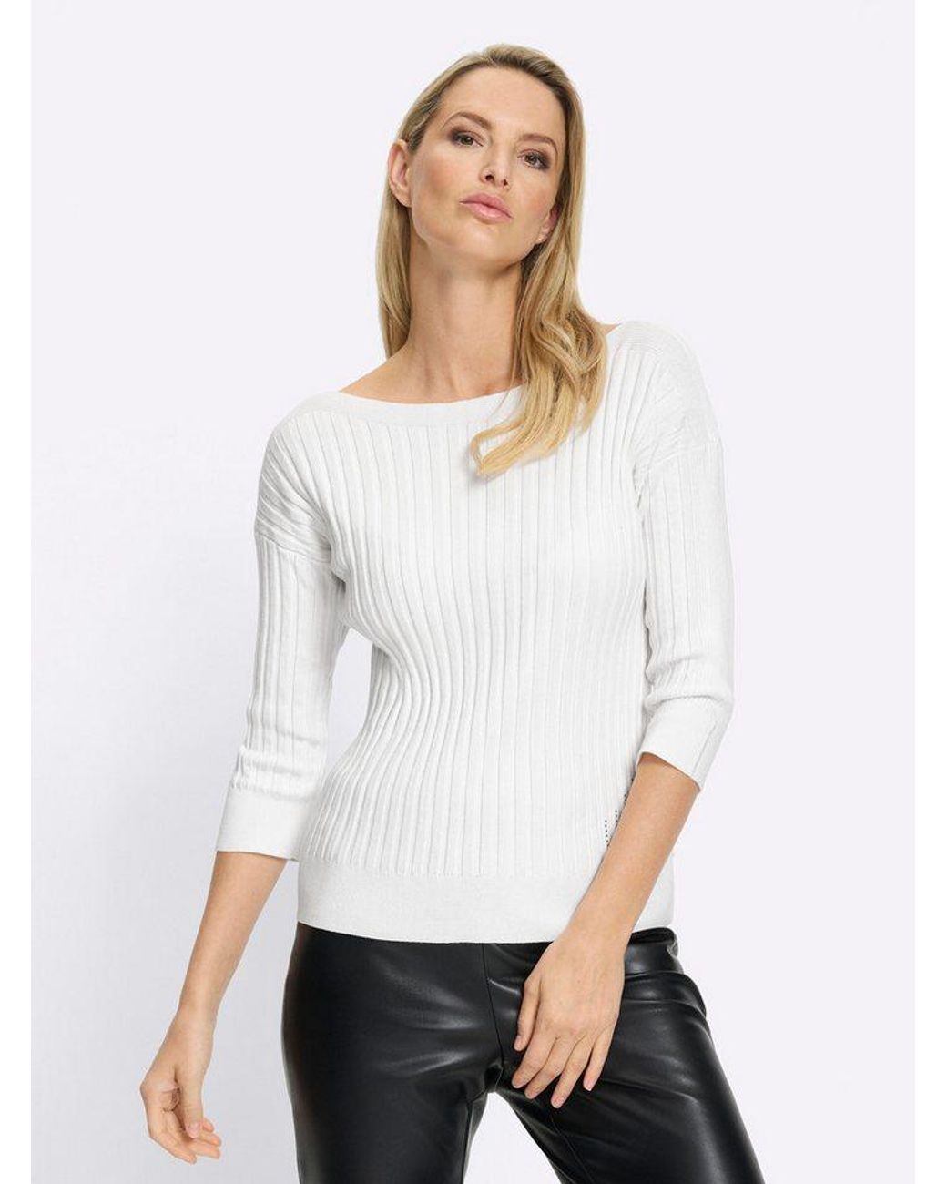 heine White Strickpullover Feinstrickpullover 3/4-Arm