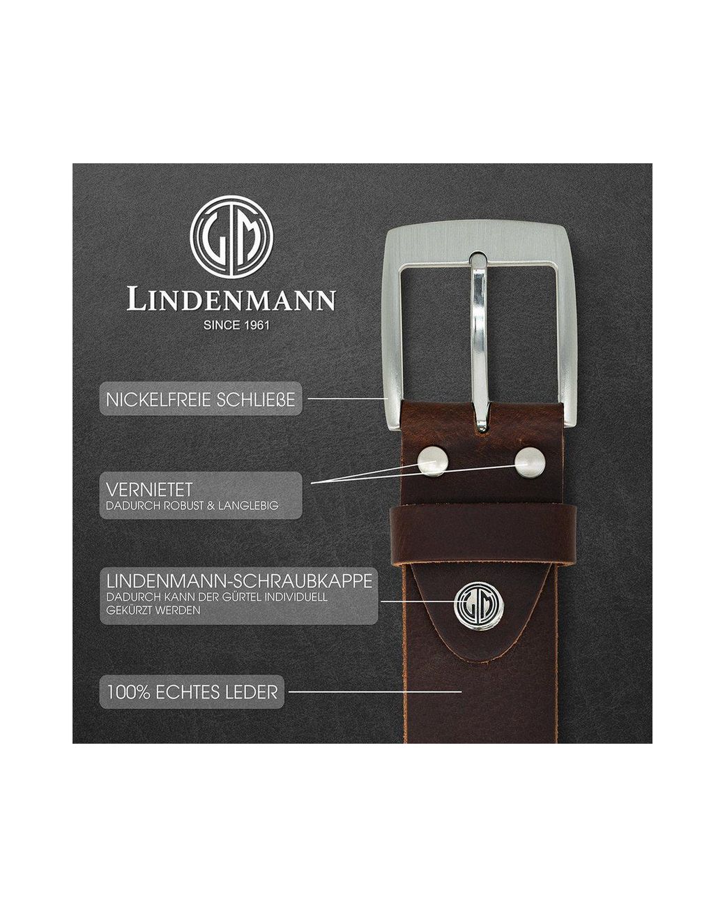 Lindenmann Ledergürtel in Black für Herren