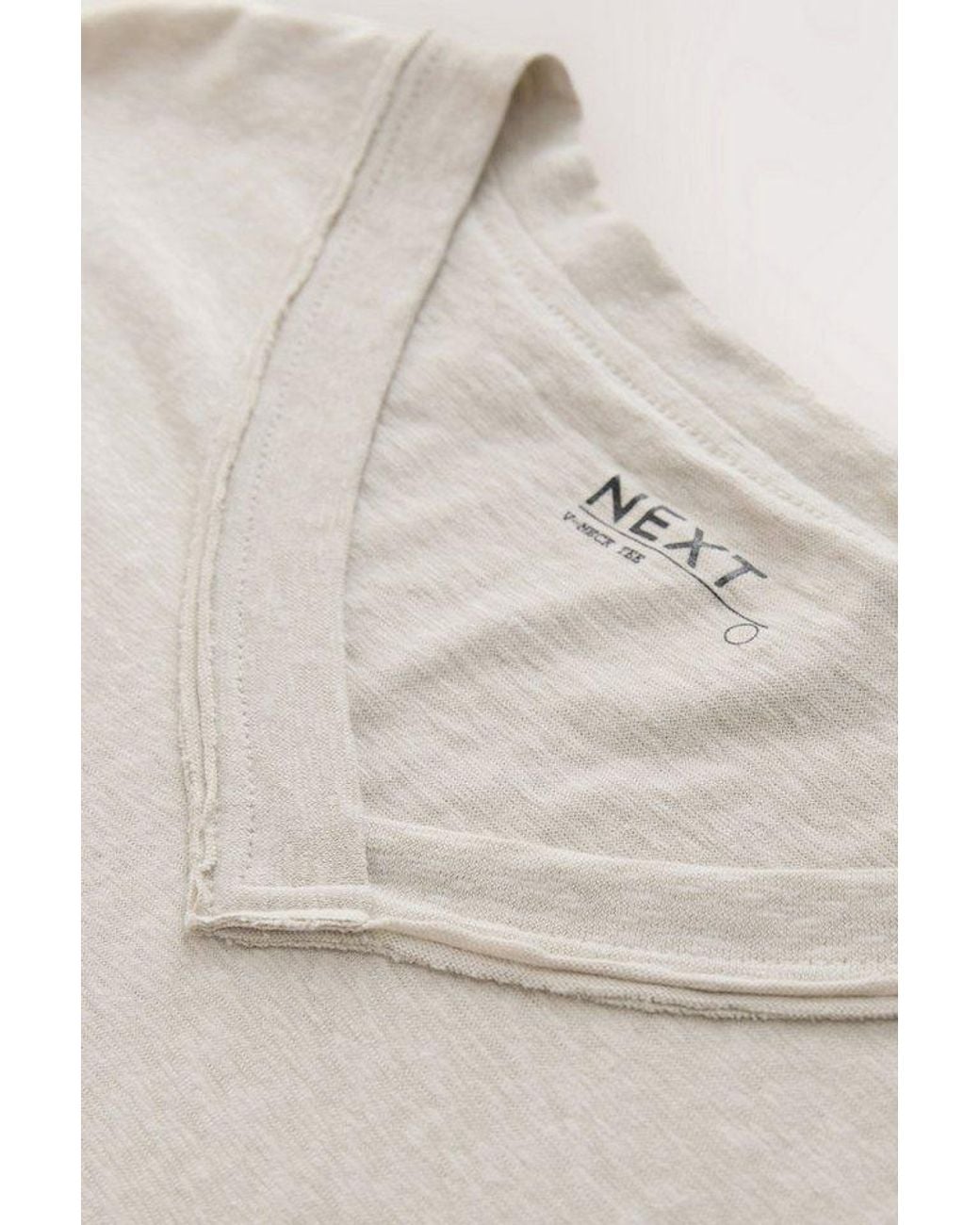 Next White V-Shirt Kurzarm-T-Shirt Mit V-Ausschnitt Und Leinenoptik (1-Tlg)