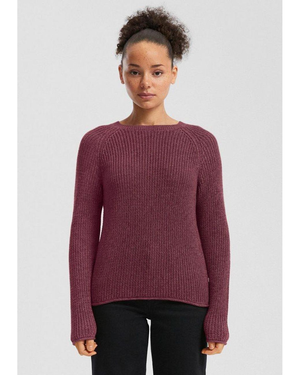 QS Purple Longpullover Strickpullover Melierter Strickpullover Mit Raglanärmeln