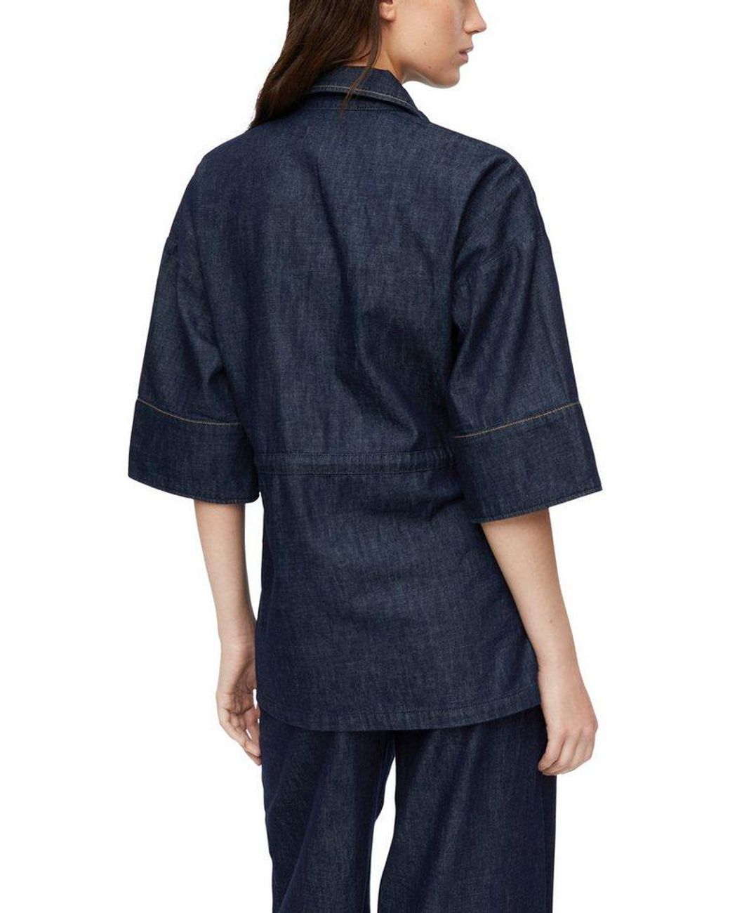 Comma, Blue Jeansbluse Mit Bindegürtel