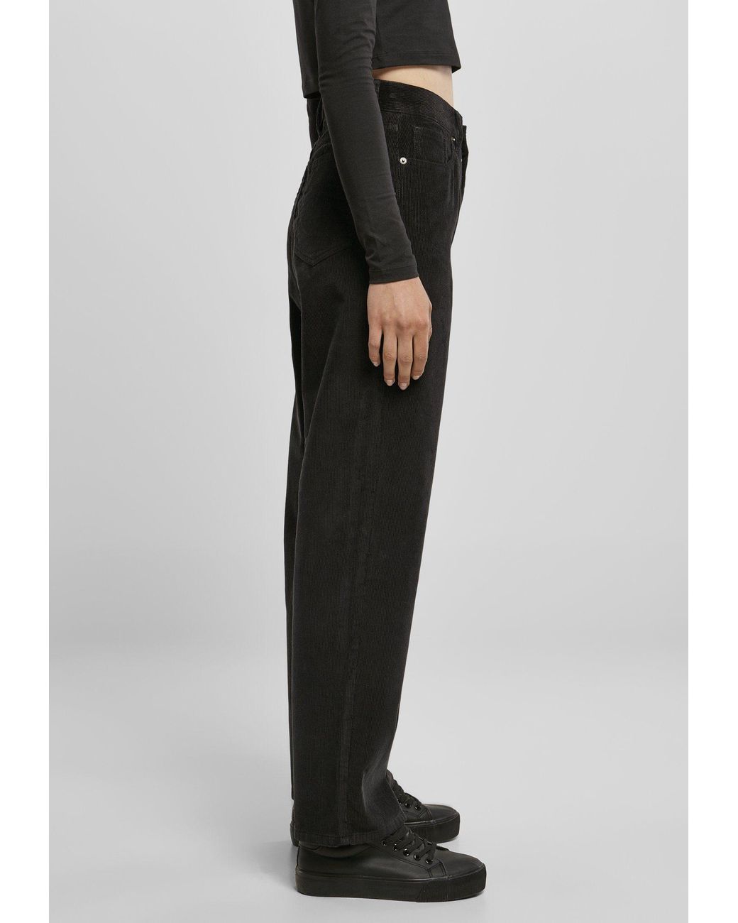 Urban Classics Jerseyhose Ladies High Waist 90 ́S Wide Leg Corduroy Pants (1 -tlg) in Schwarz | Lyst DE