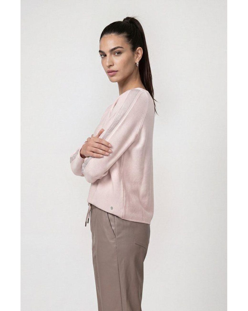 Monari Pink Rundhalspullover Pullover Basic Schmuck Regular Fit Mit Schmuckelementen