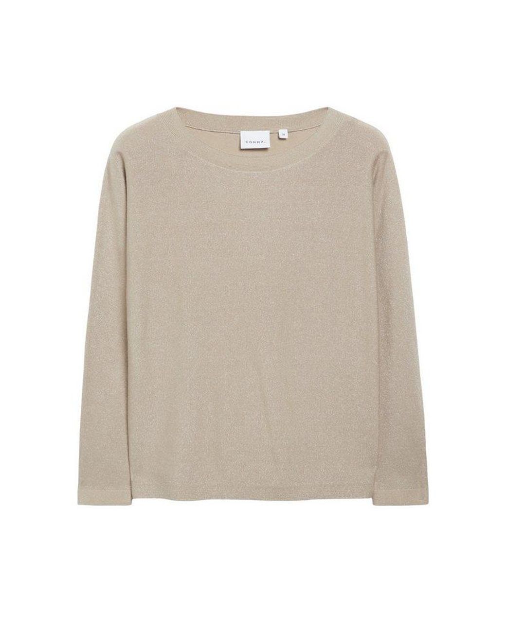 Comma, Natural Longpullover Strickpullover Feinstrick-Pullover Mit Glitzergarn Und U-Boot-Ausschnitt