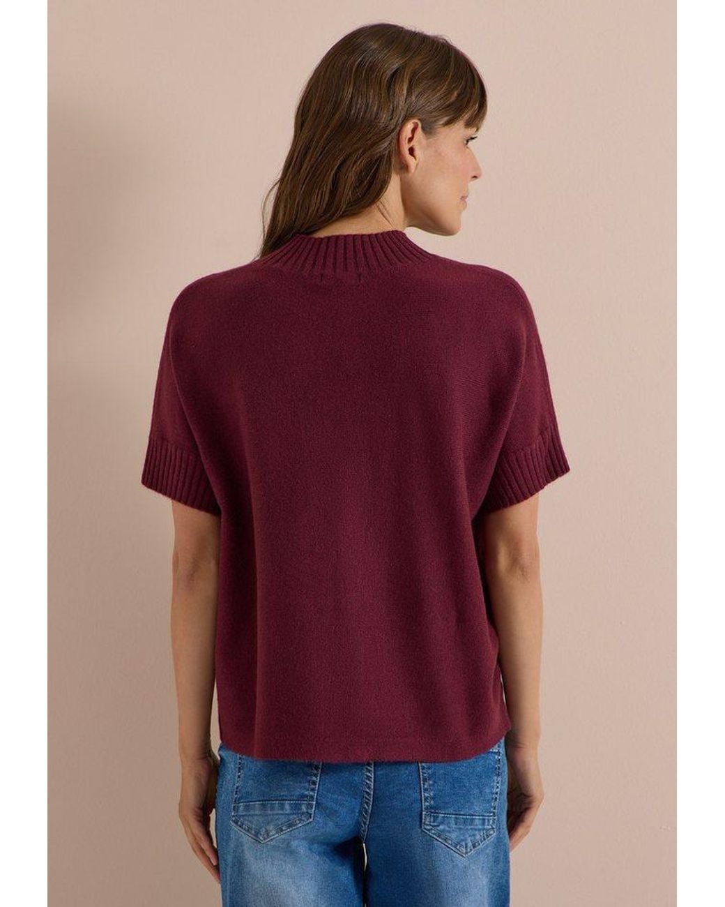 Cecil Red Kurzarmpullover Im Angenehmen Materialmix