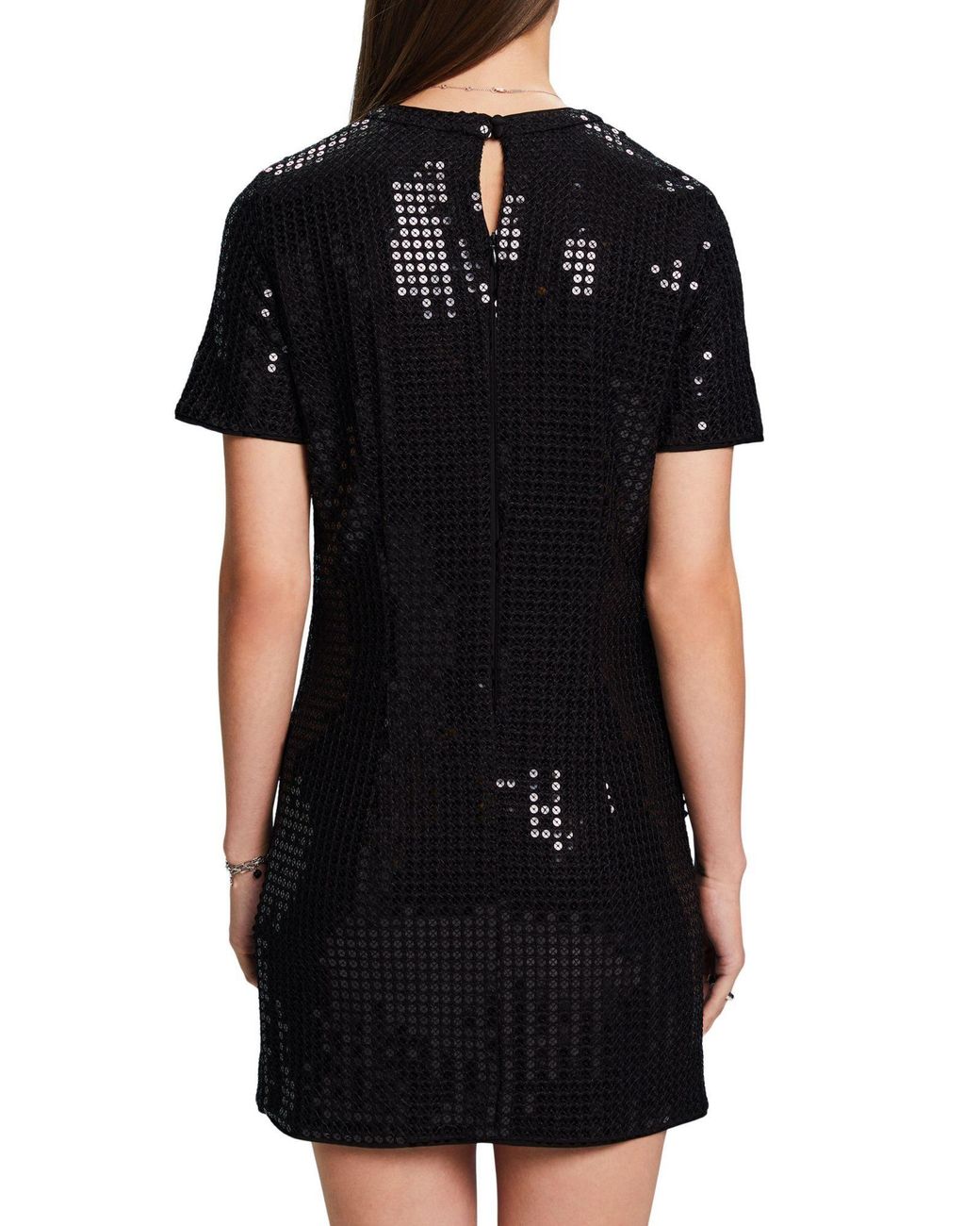 esprit kleid schwarz pailletten