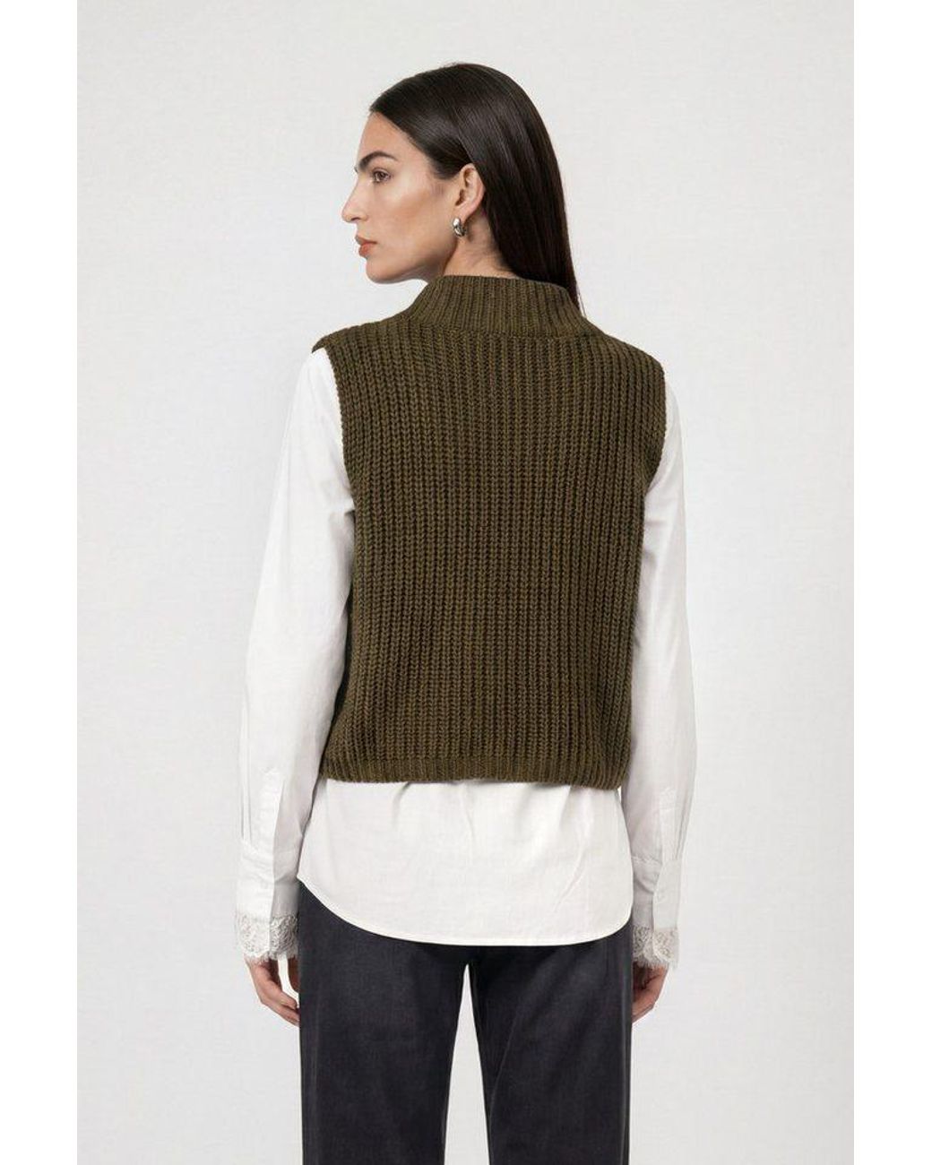 Monari Green Pullunder Pullunder Basic Chenille Regular Fit Mit Stehkragen