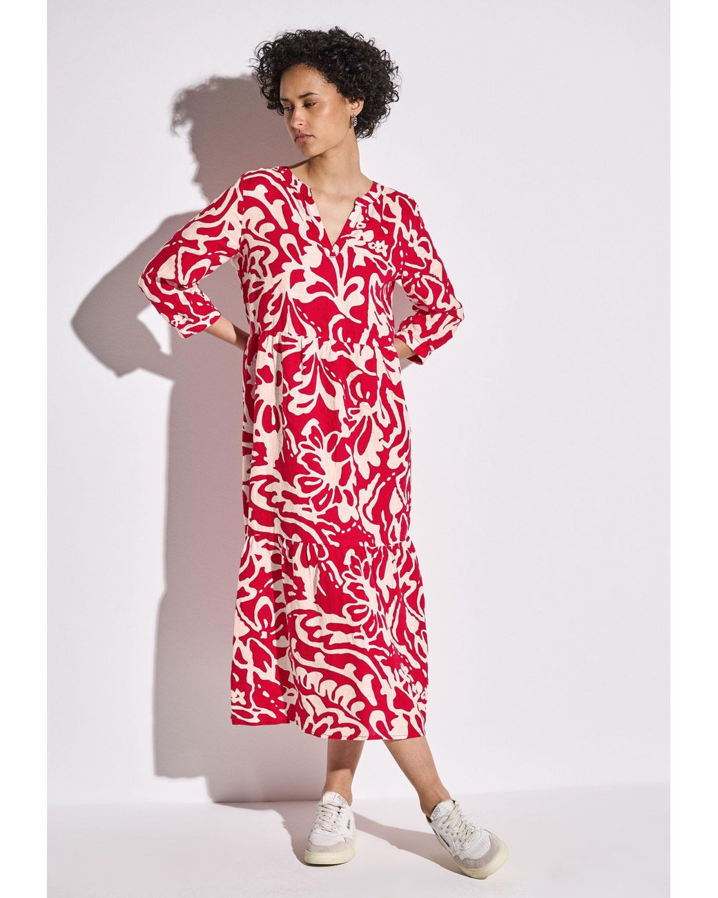 STREET ONE Midi-Kleid – Bedruckt, Viskosemix, Mit Tunnelzug, 3/4-Ärmel