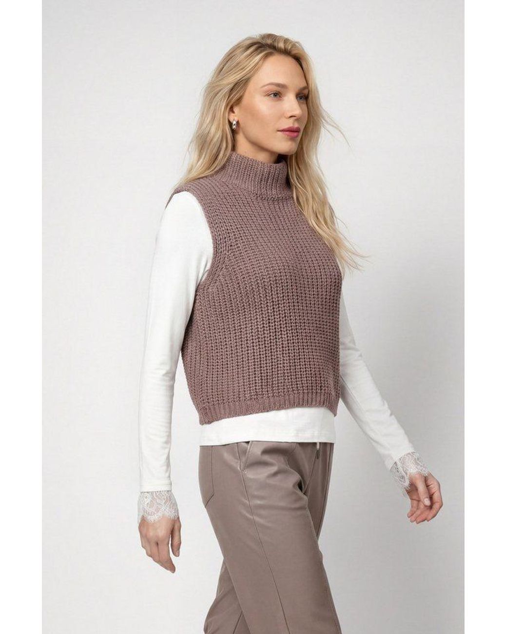 Monari Brown Pullunder Pullunder Basic Chenille Regular Fit Mit Stehkragen