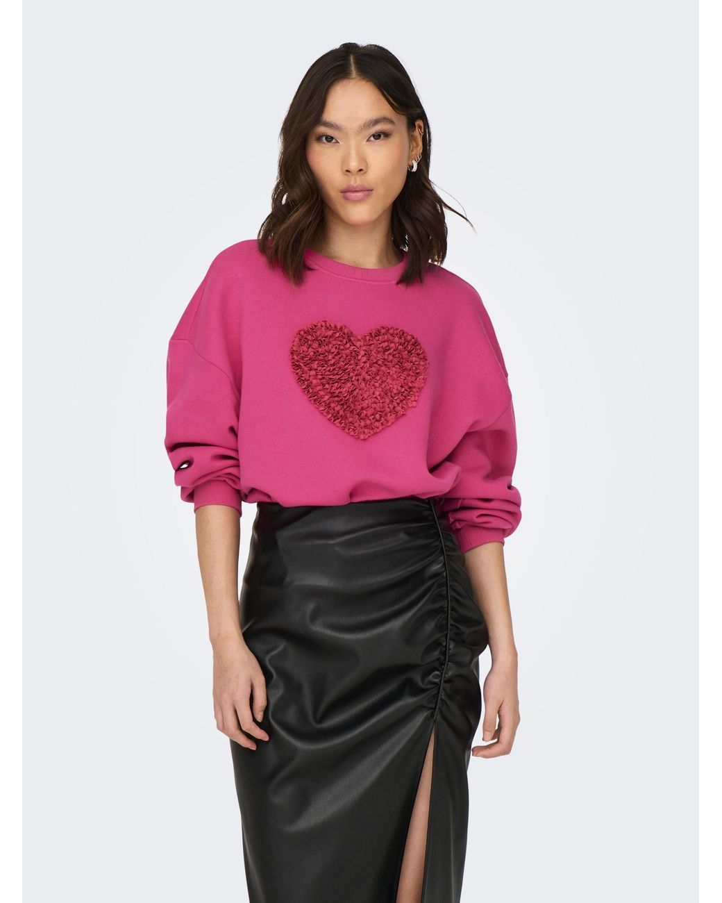 Lyst ONLY Pink ONLKIARA HEART | in L/S SWT O-NECK BOX Sweater DE