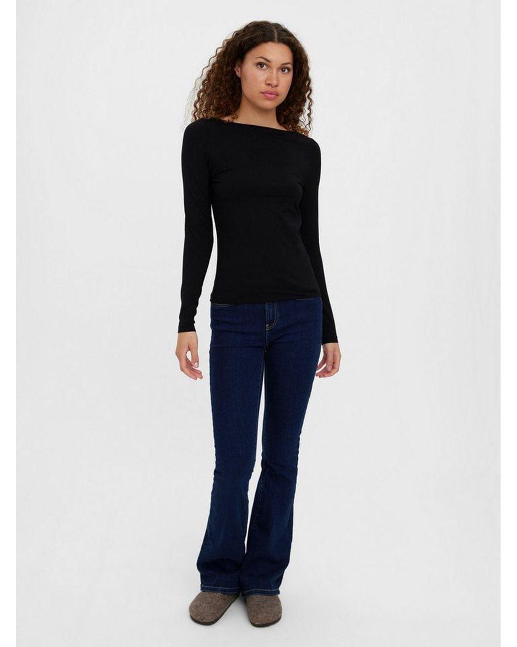 Vero Moda Black Langarmshirt Vmpanda Modal L/S Top Jrs Noos Baumwollmischung, Slim Fit