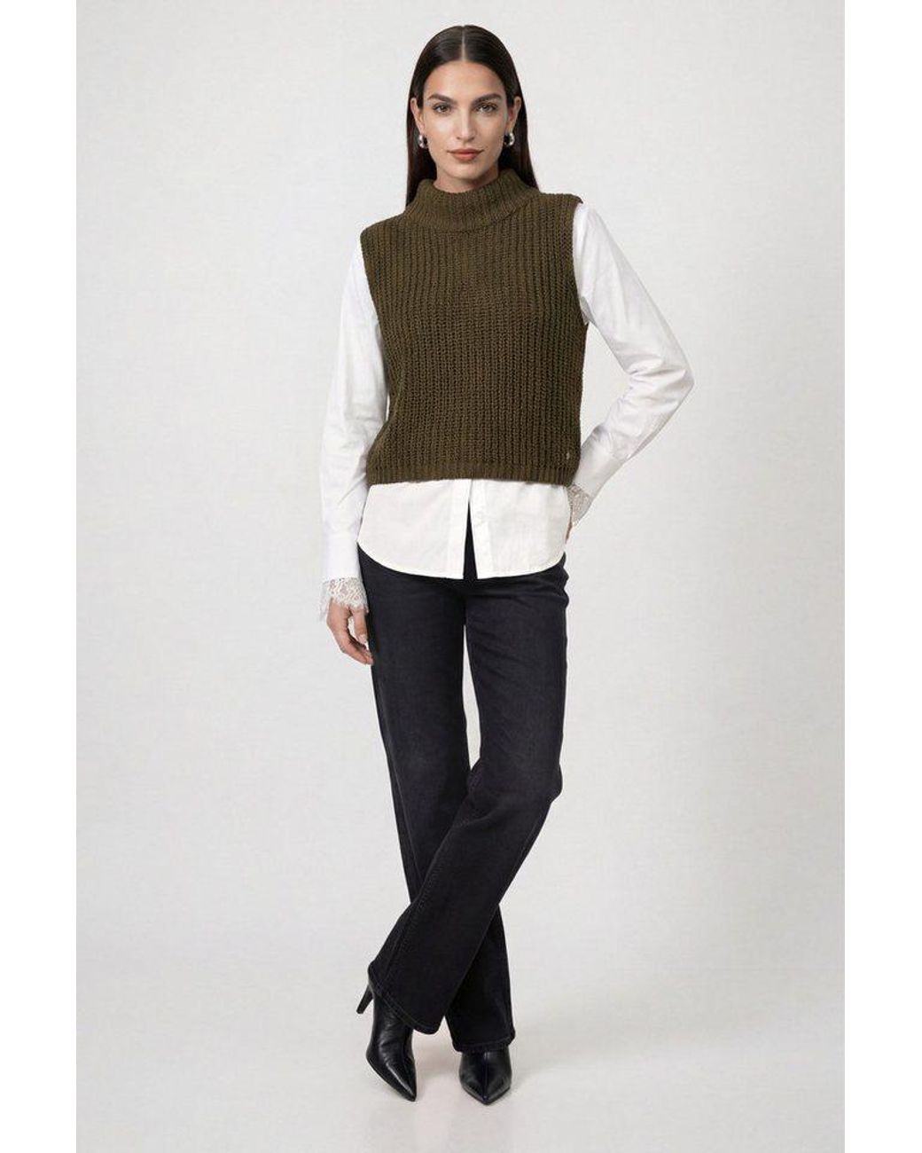 Monari Green Pullunder Pullunder Basic Chenille Regular Fit Mit Stehkragen