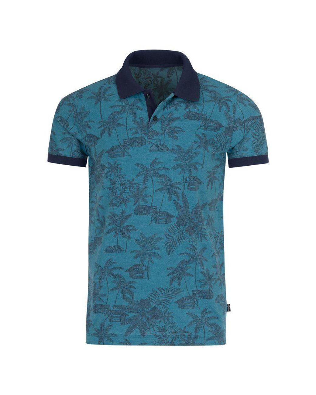 Trigema Poloshirt Poloshirt mit sommerlichem PalmenMotiv in Blau für