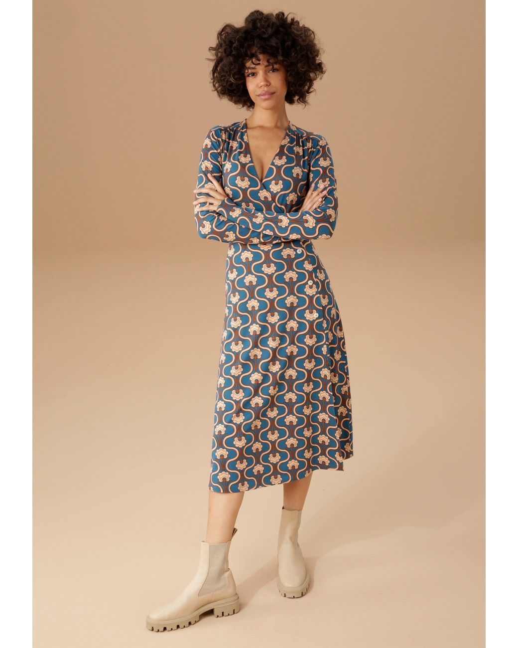 bedruckt Jerseykleid mit Retromuster Aniston DE Lyst Grau trendigem CASUAL | in