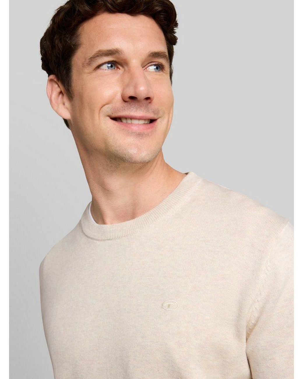 Tom Tailor Strickpullover Pullover & Strickjacken Basic Strickpullover Aus Baumwolle in Natural für Herren