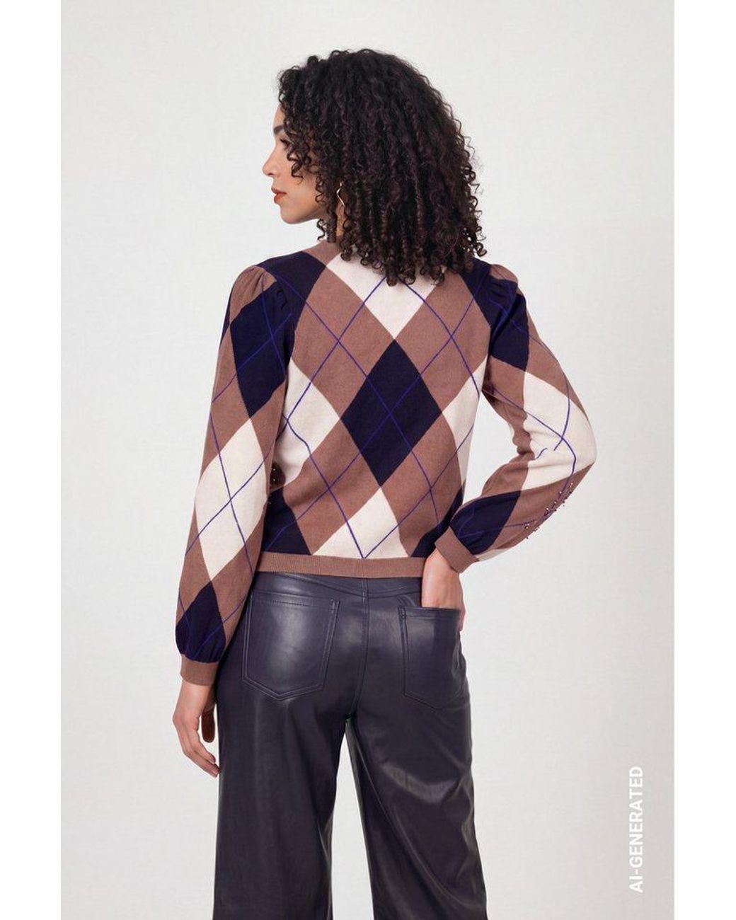 Monari Brown Strickpullover Regular Fit Mit Rautenmuster
