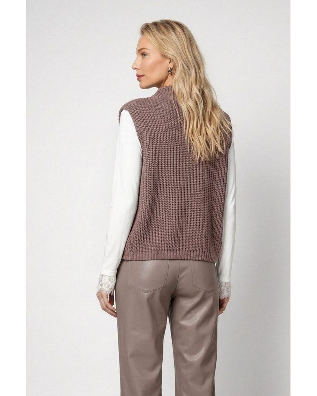 Monari Brown Pullunder Pullunder Basic Chenille Regular Fit Mit Stehkragen
