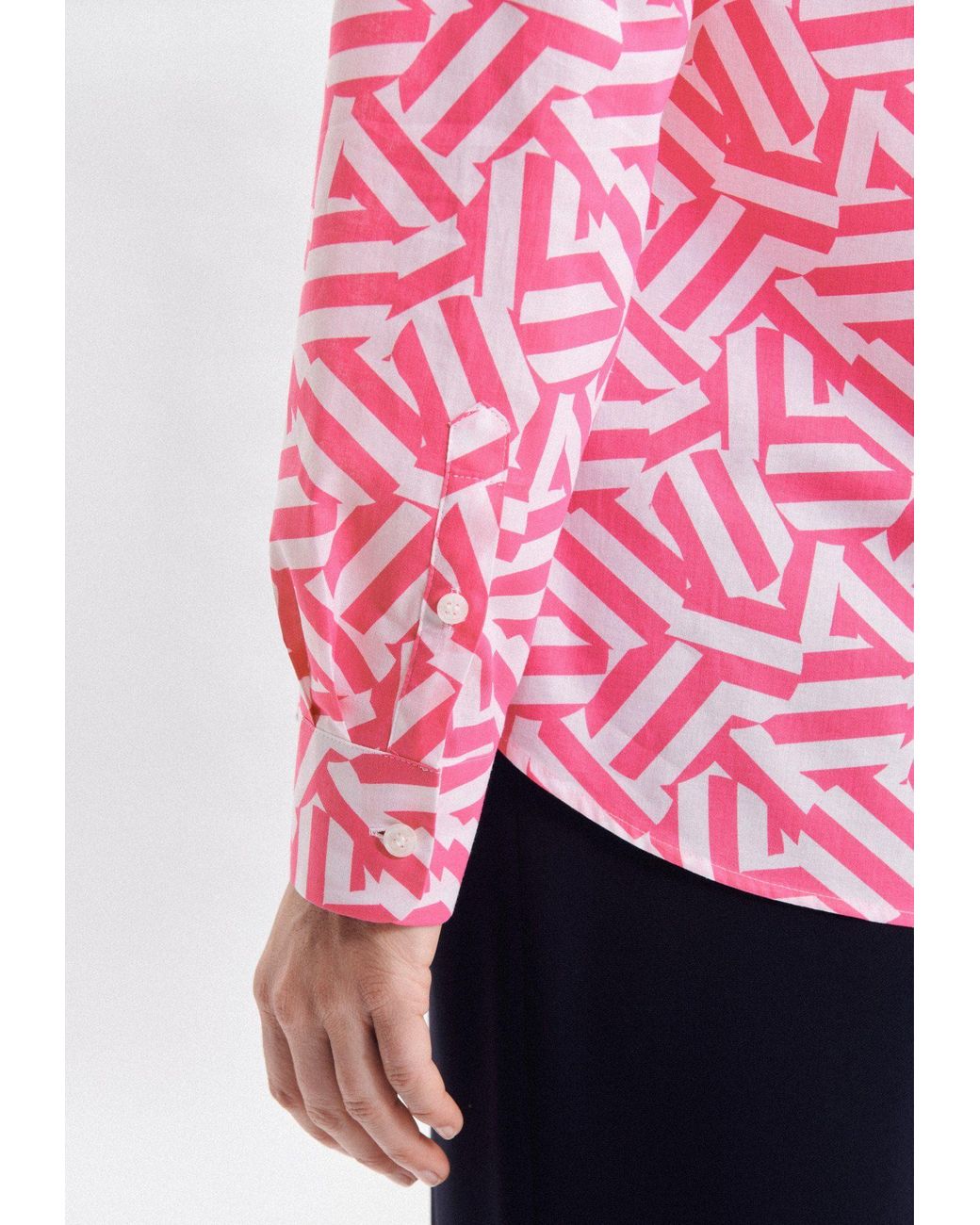 Seidensticker Klassische Bluse Pink | Rose DE Kragen Lyst Langarm Schwarze Geometrische in Muster