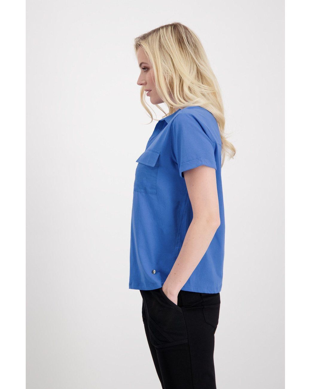 Polo Baumwolle aus in Monari aufgesetzten | DE Taschen Poloshirt Shirt Lyst mit Blau
