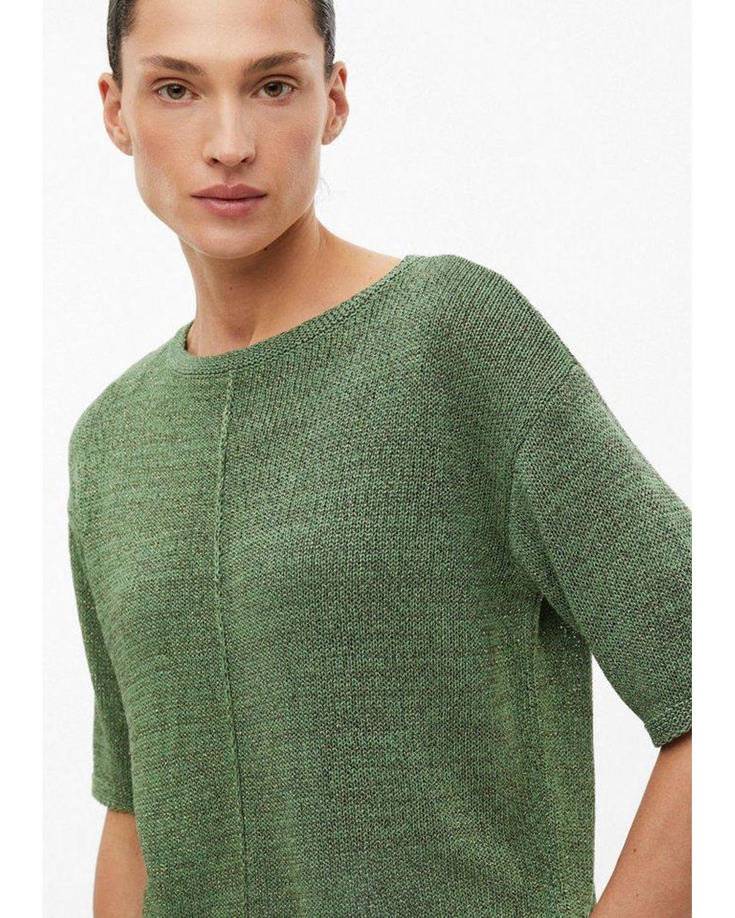 S.oliver Green Kurzarmpullover Strickpullover Kurzarm-Strickpullover Mit Glitzergarn
