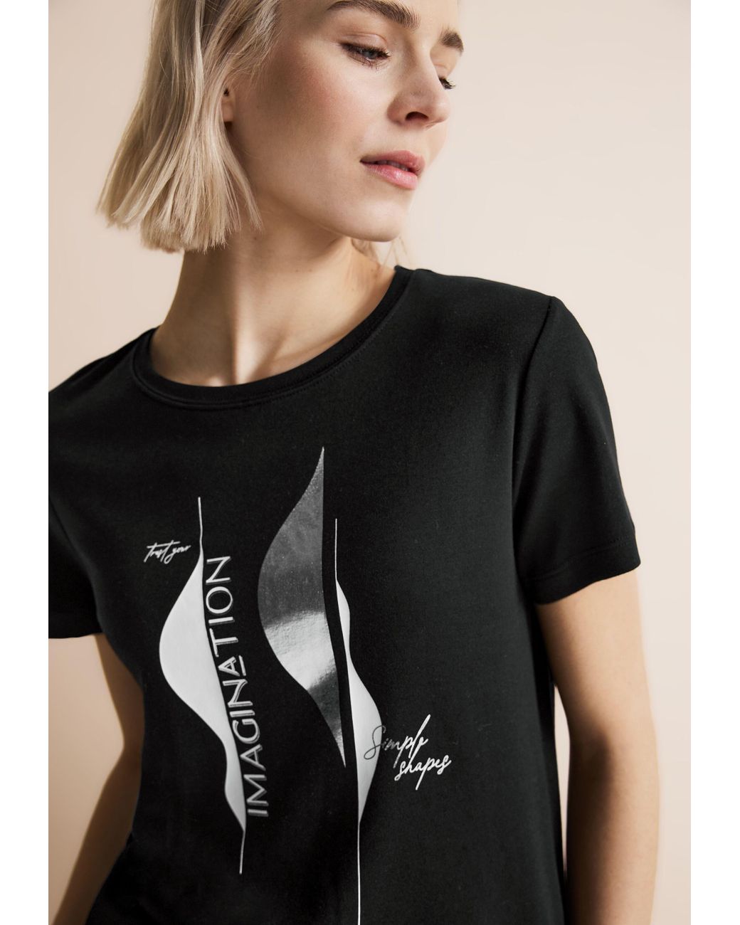 Street One T-Shirt mit Rundhalsausschnitt in Schwarz | Lyst DE