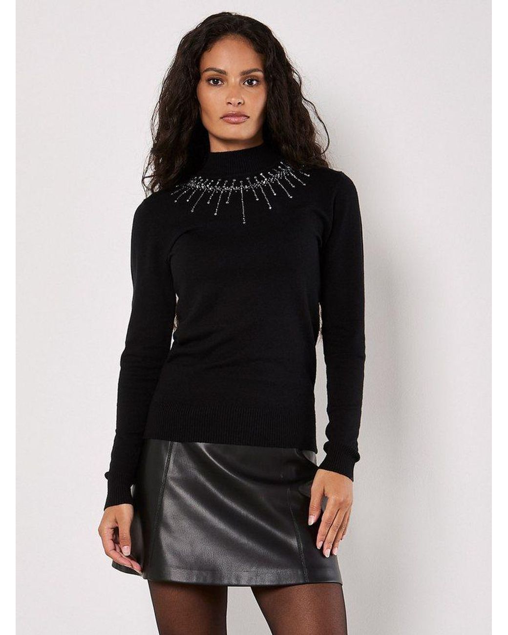Apricot Black Strickpullover Rippstrick-Pullover