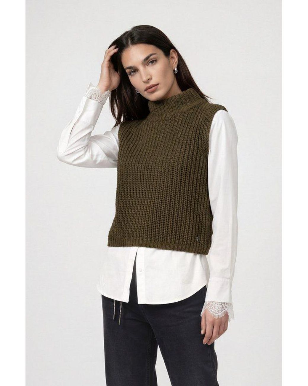 Monari Green Pullunder Pullunder Basic Chenille Regular Fit Mit Stehkragen