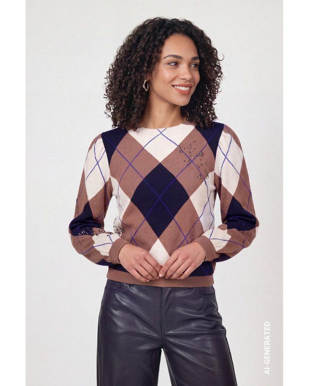 Monari Brown Strickpullover Regular Fit Mit Rautenmuster