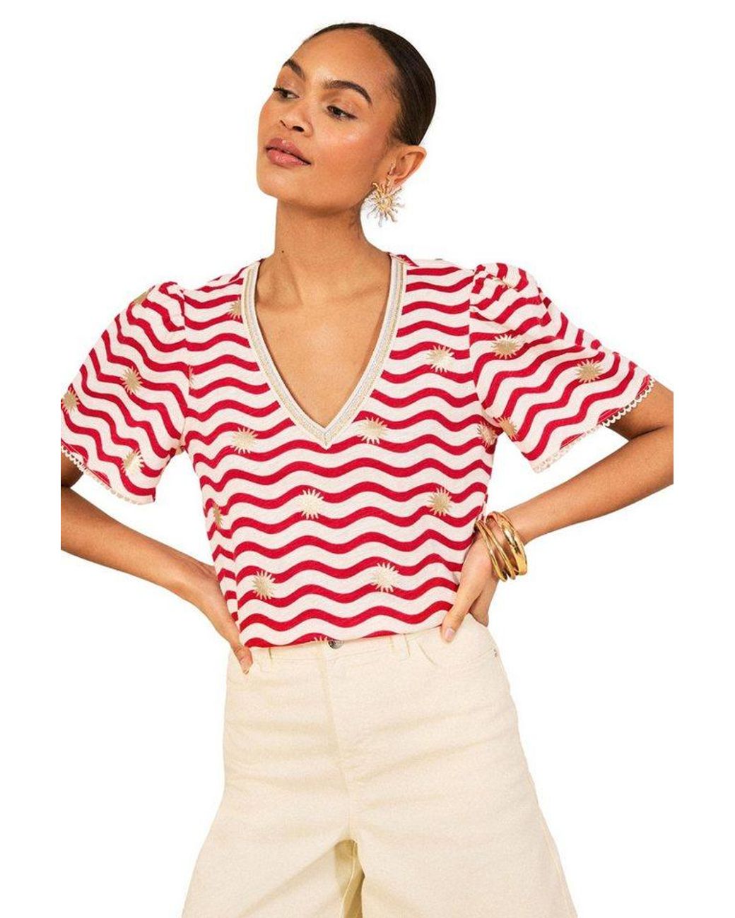 Love & Roses Red V-Shirt T-Shirt Mit V-Ausschnitt, Regular (1-Tlg)