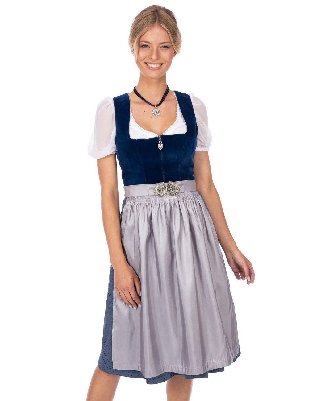 Dirndl Damen Trachtenkleid Midi Samt - Bayrische Tracht Für Oktoberfest 2025