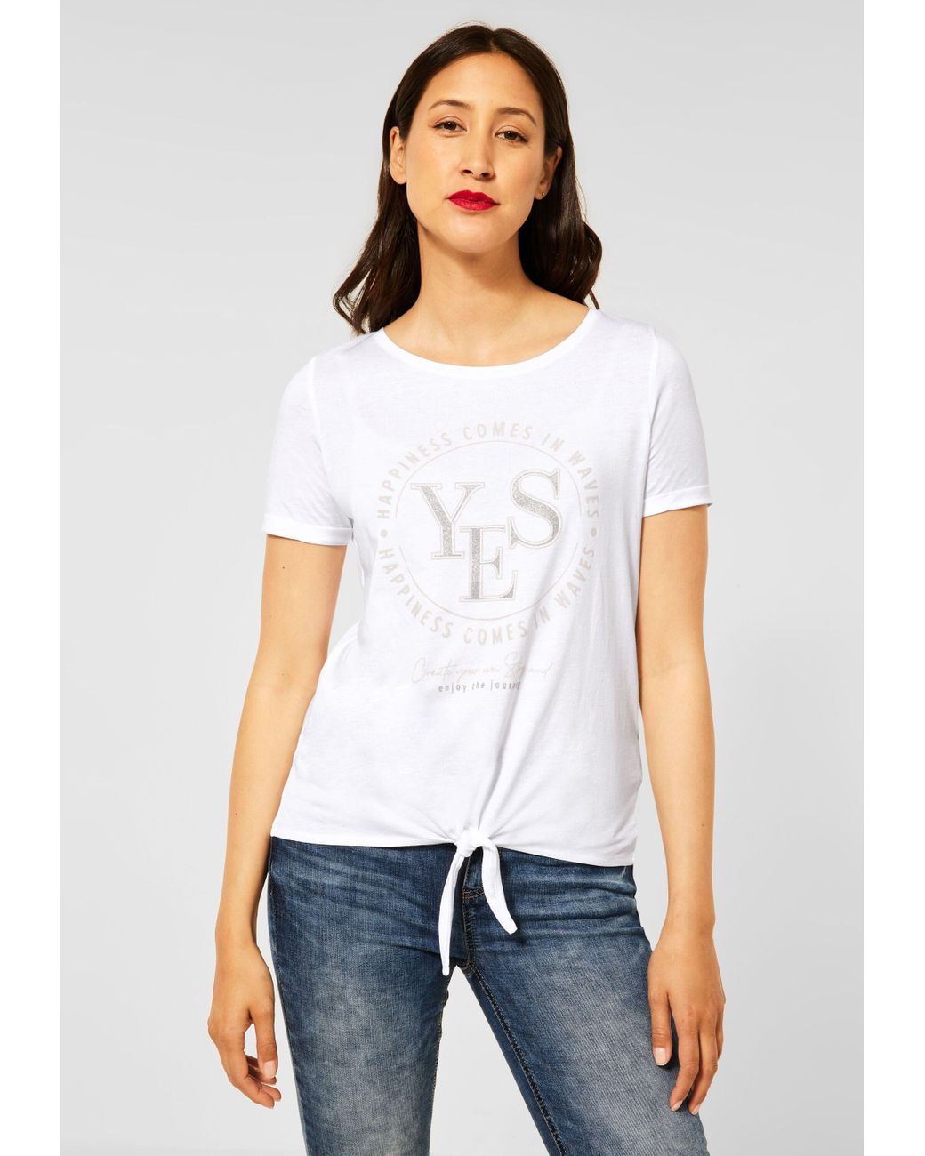 Street One T-Shirt mit Knoten am Saum in Weiß | Lyst DE