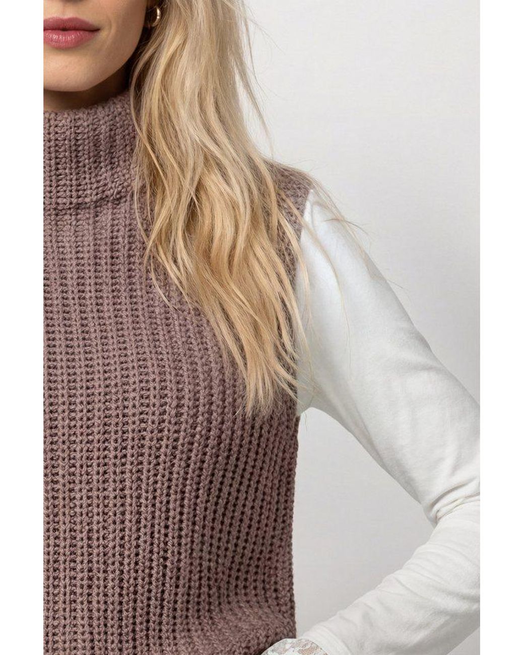 Monari Brown Pullunder Pullunder Basic Chenille Regular Fit Mit Stehkragen