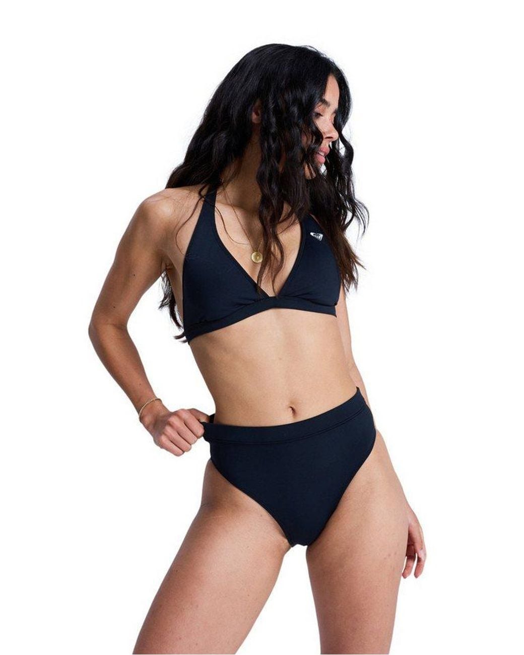 Roxy Blue Bikini-Hose Solid Essentials Moderate High Leg