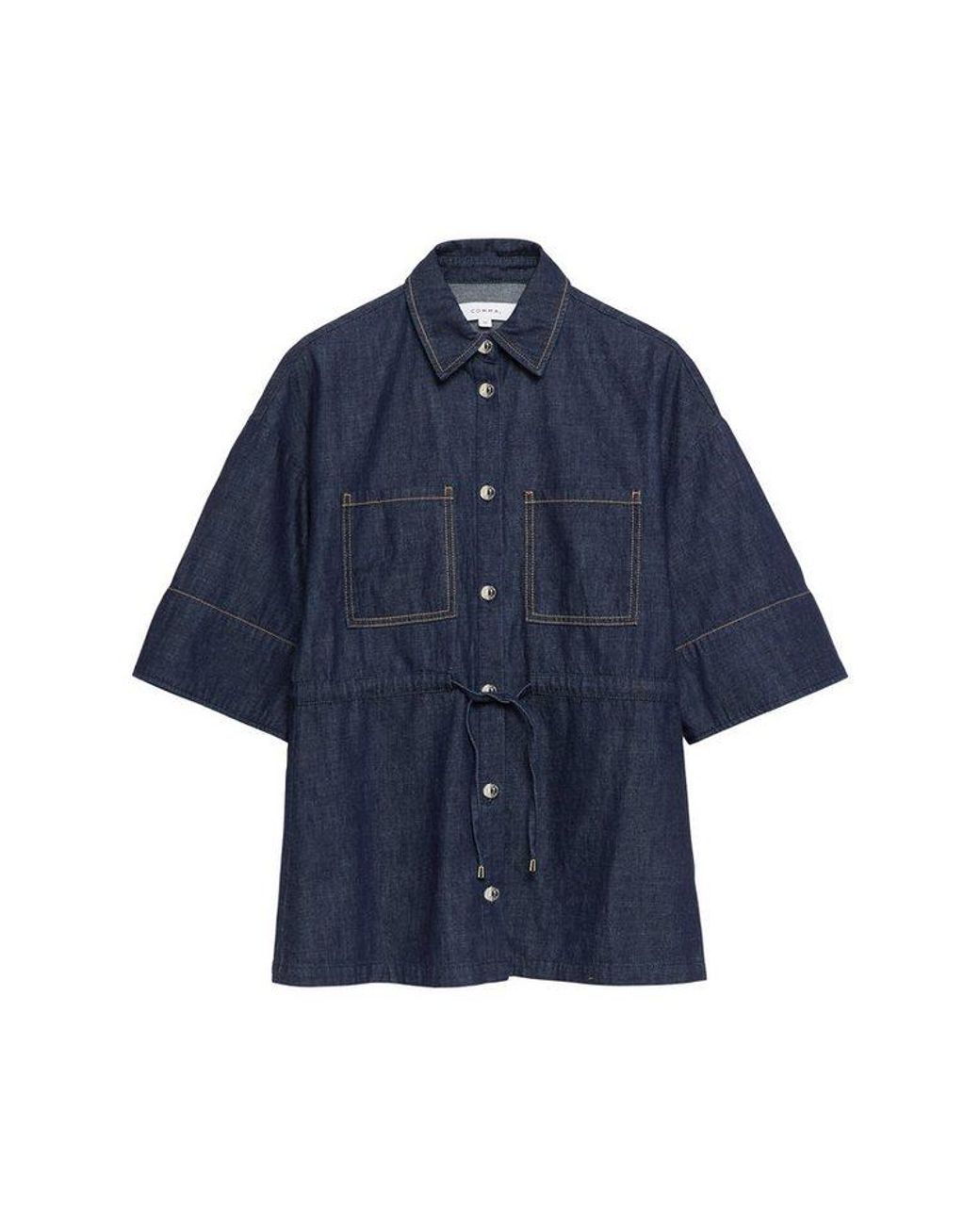Comma, Blue Jeansbluse Mit Bindegürtel