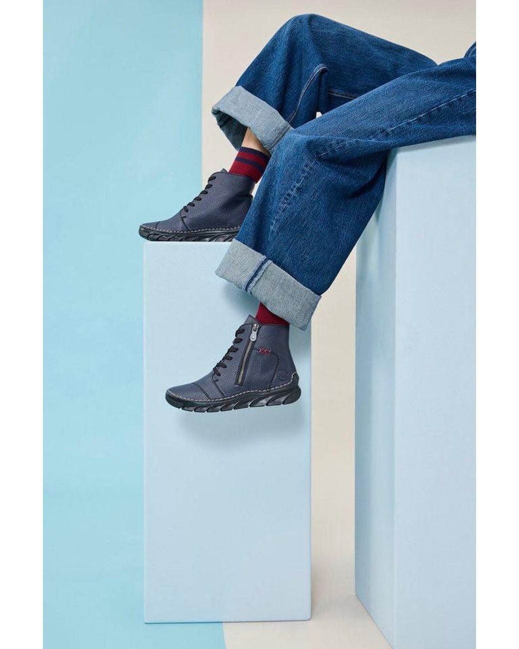 Rieker Blue Schnürboots Schnürstiefelette, Casual-Boots Mit Weicher Innensohle
