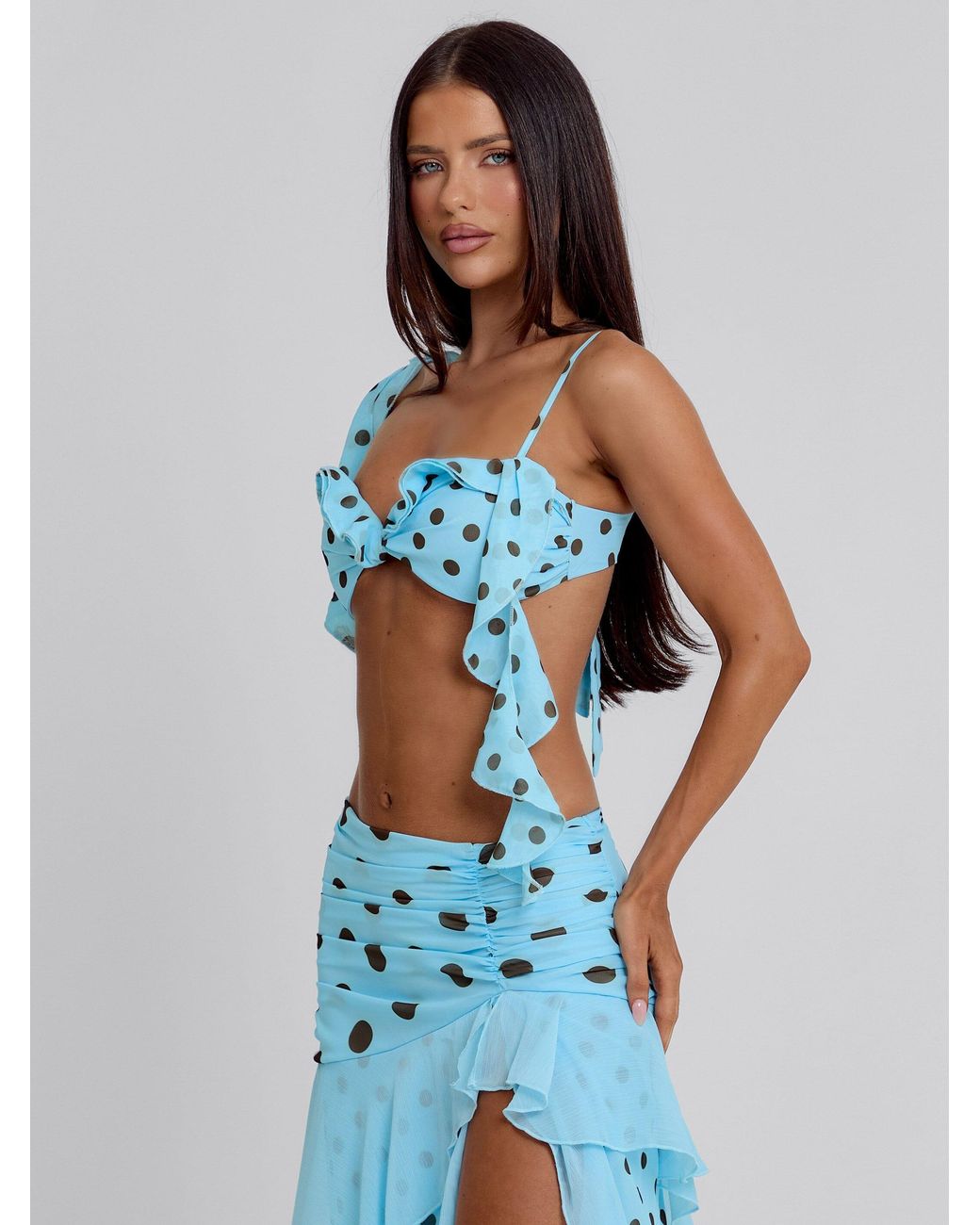 Outcast Blue Farwin Maxi Skirt Polka Dot