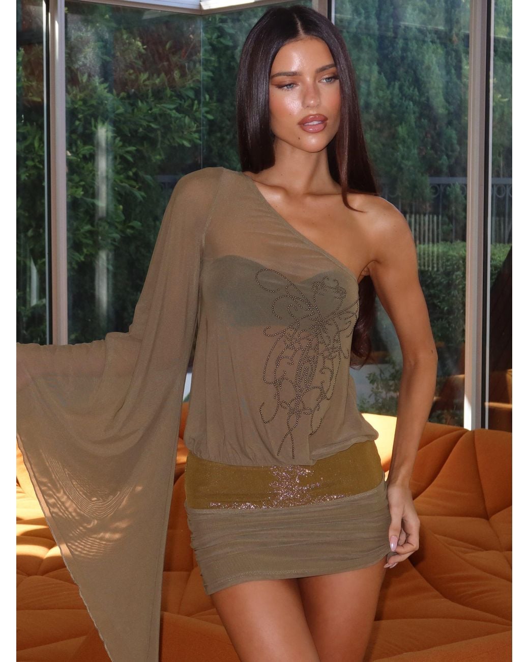 Outcast Green Caity Mini Dress Khaki