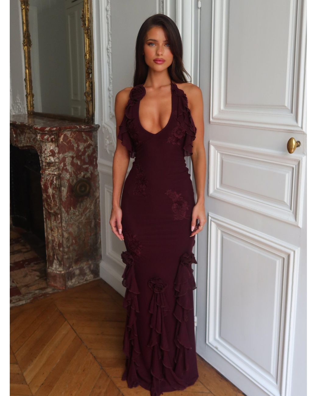 green emerald velvet dress LOUIANNA MAXI DRESS DUSTY PURPLE