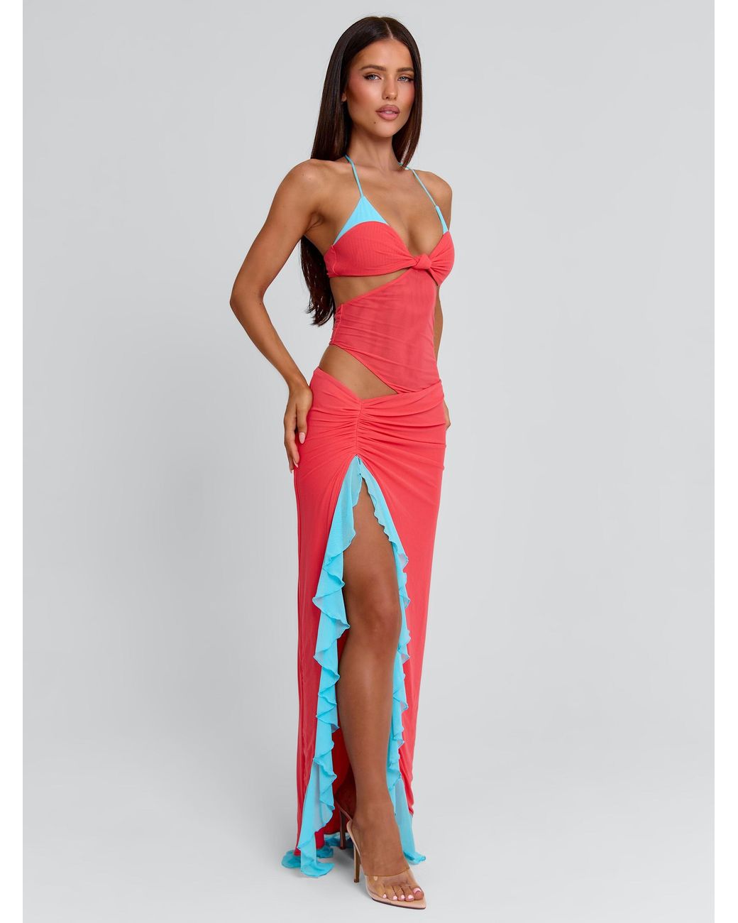 Outcast Red Miranda Maxi Dress Coral And