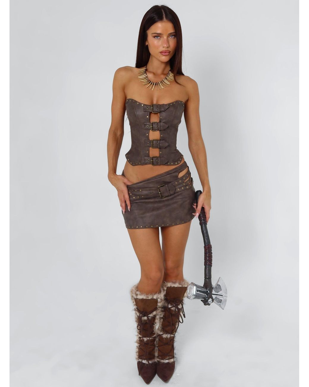 Outcast Brown Rodeo Mini Skirt Chocolate